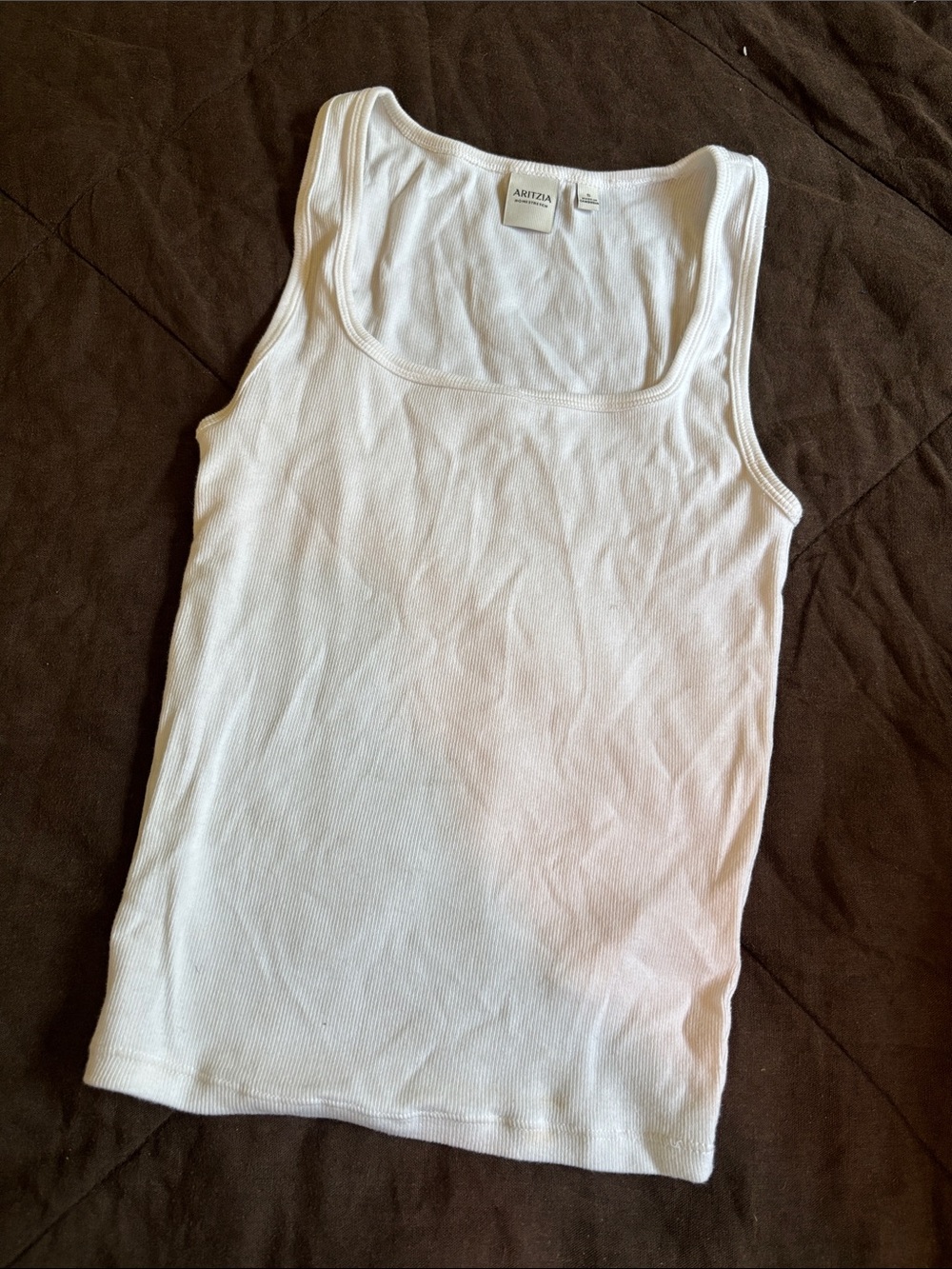 Aritzia White Ribbed Tank - Square Neck
